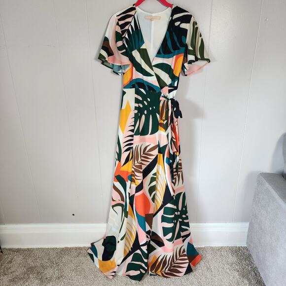 Farm Rio Look Hutch Kiera Tropical Print Wrap Maxi Dress XS - Picture 2 of 16